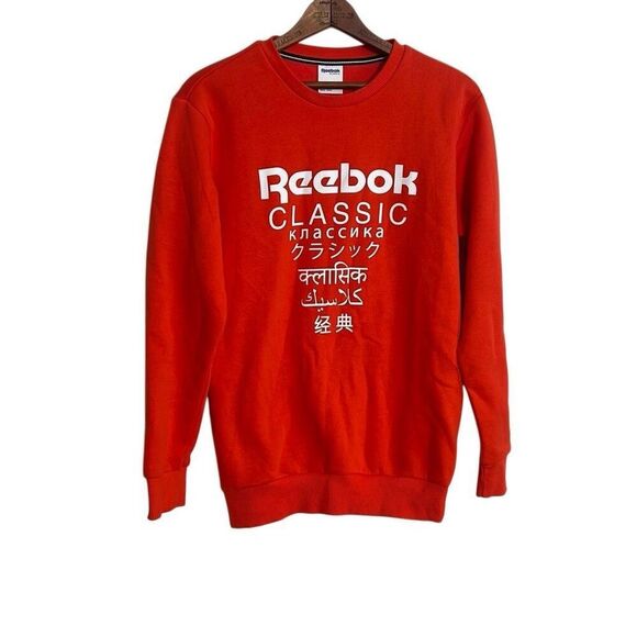 Reebok Classic Fleece Crew Neck Graphic Logo Pullover Sweatshirt Red Size Small - Picture 1 of 9